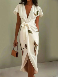 Janet | Deep V Neck Floral Wrap Wedding Guest Dress