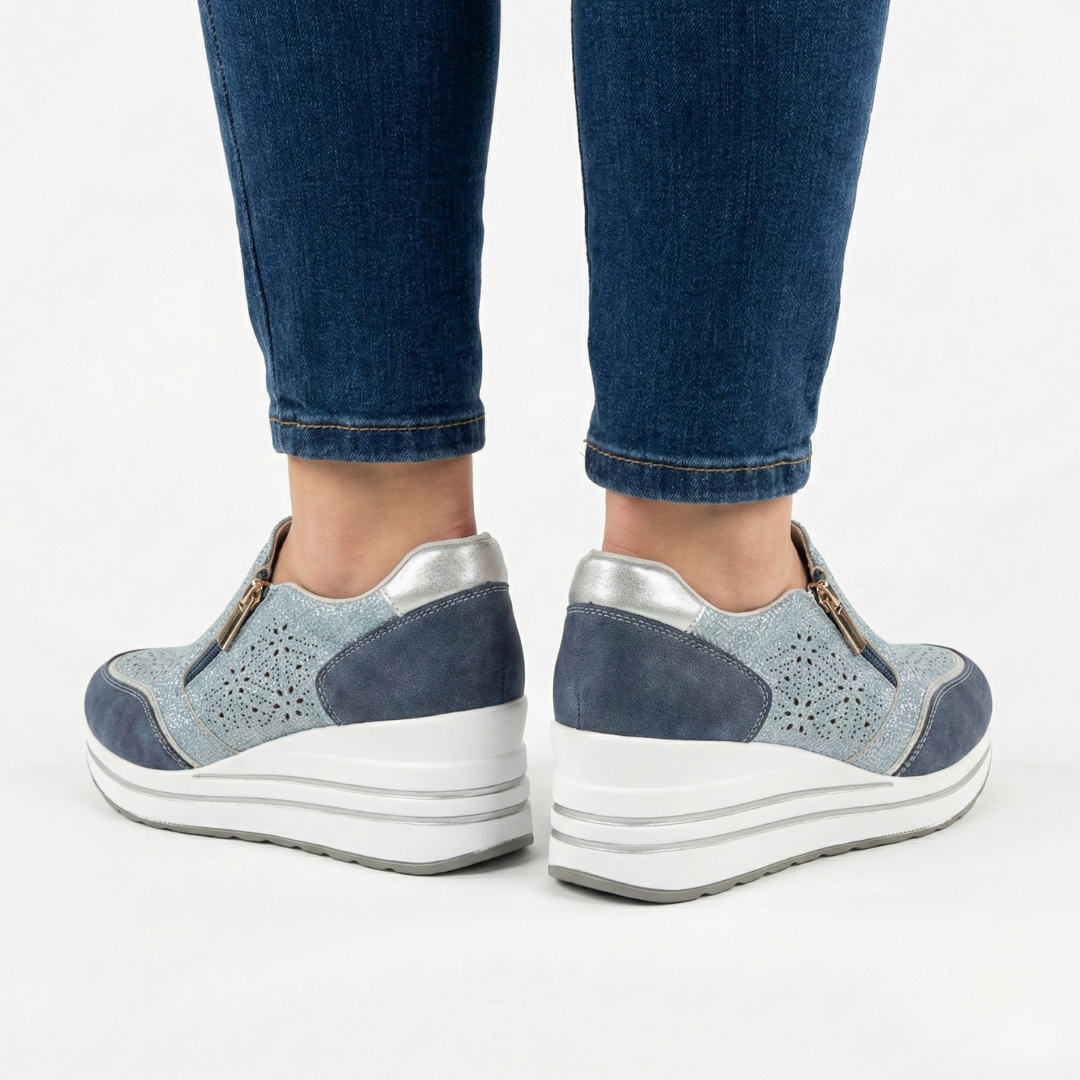 Janet | Textured Zip Detail Wedge Sneakers