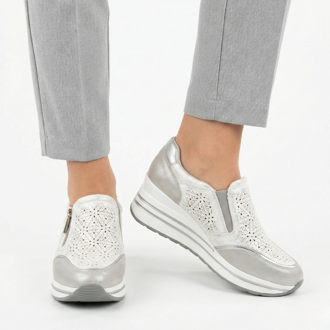 Janet | Textured Zip Detail Wedge Sneakers