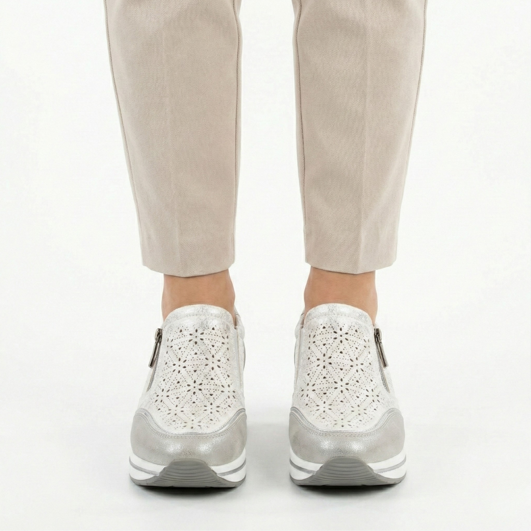Janet | Textured Zip Detail Wedge Sneakers