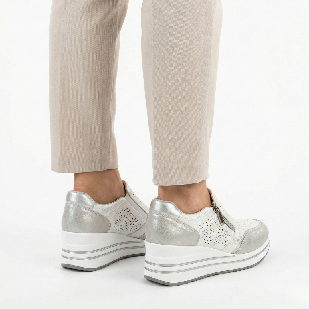 Janet | Textured Zip Detail Wedge Sneakers