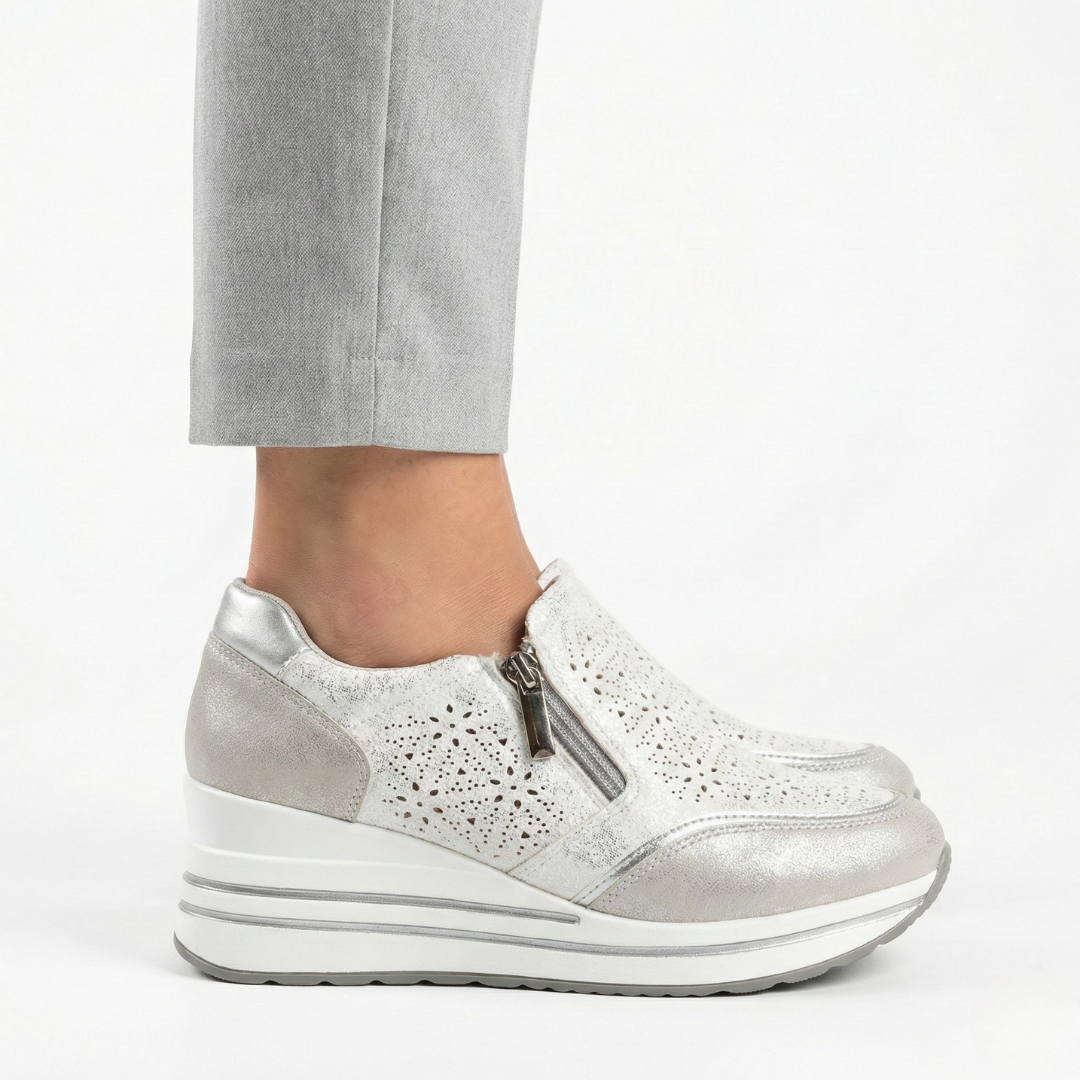 Janet | Textured Zip Detail Wedge Sneakers
