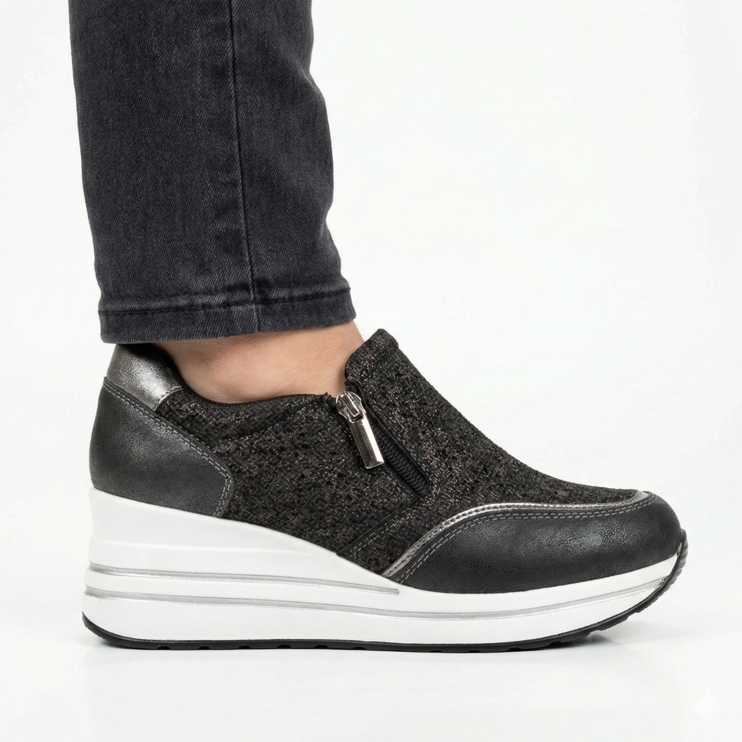 Janet | Textured Zip Detail Wedge Sneakers