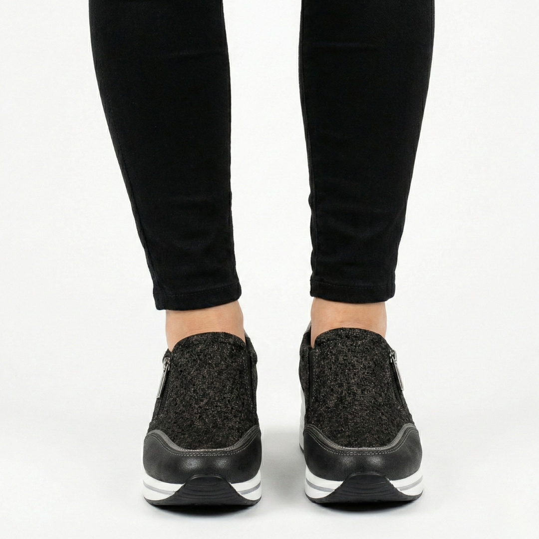 Janet | Textured Zip Detail Wedge Sneakers