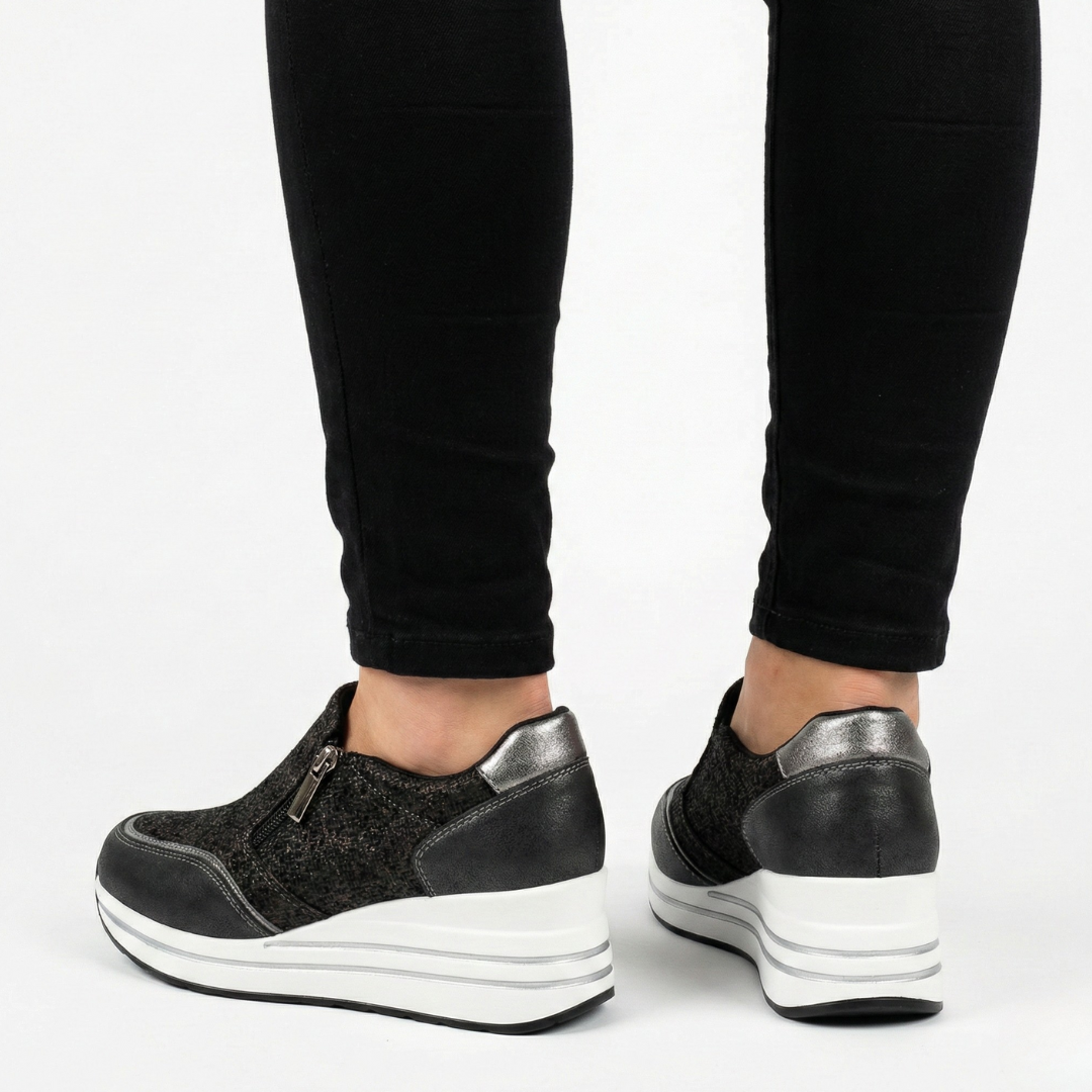 Janet | Textured Zip Detail Wedge Sneakers
