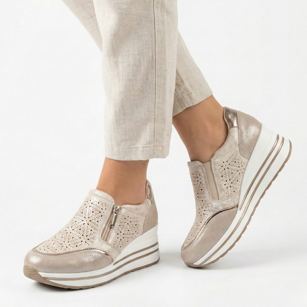 Janet | Textured Zip Detail Wedge Sneakers