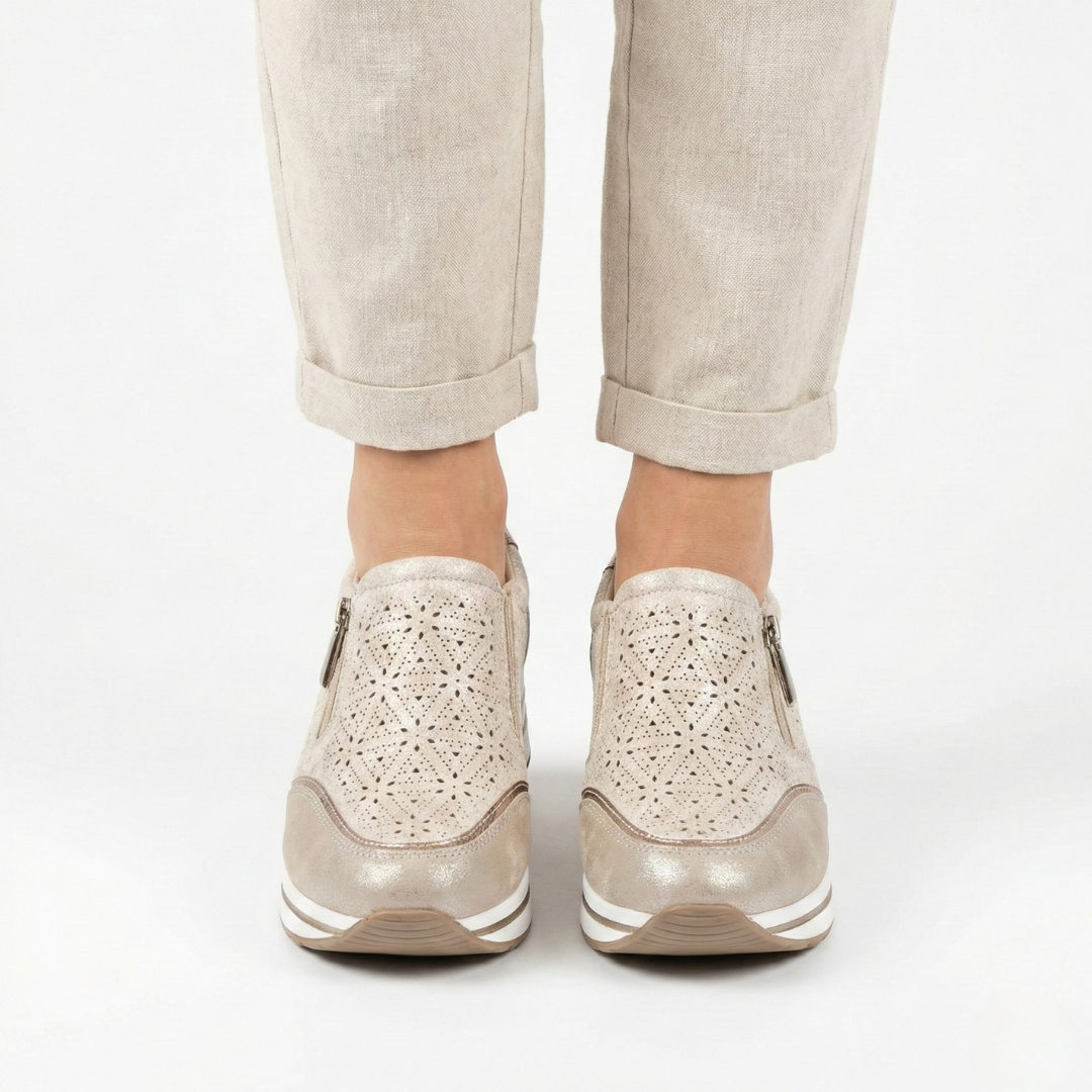 Janet | Textured Zip Detail Wedge Sneakers