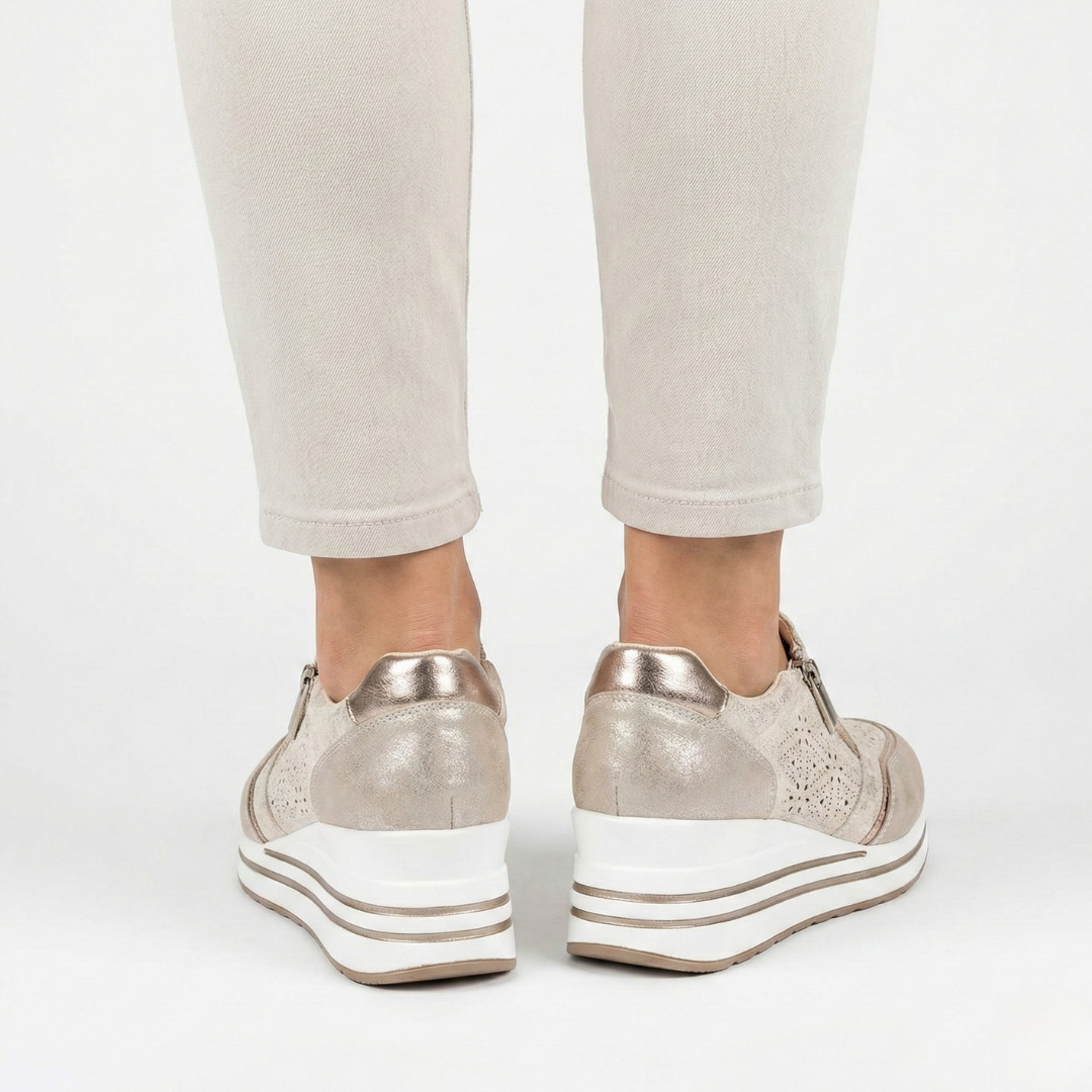 Janet | Textured Zip Detail Wedge Sneakers