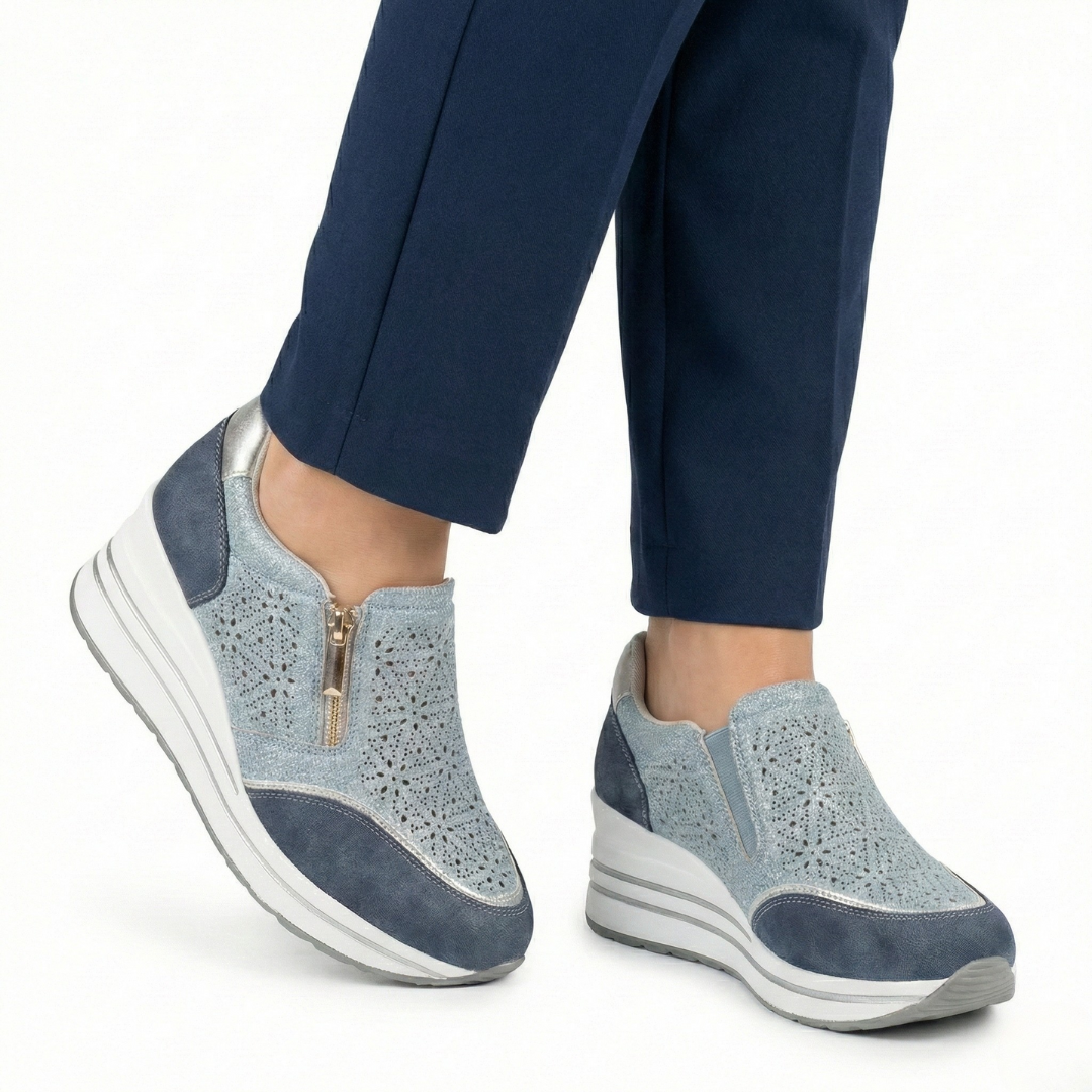 Janet | Textured Zip Detail Wedge Sneakers