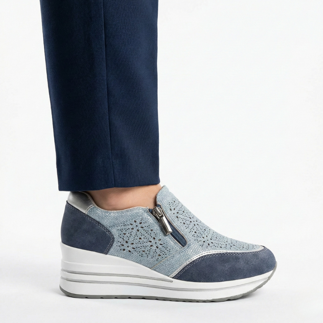 Janet | Textured Zip Detail Wedge Sneakers