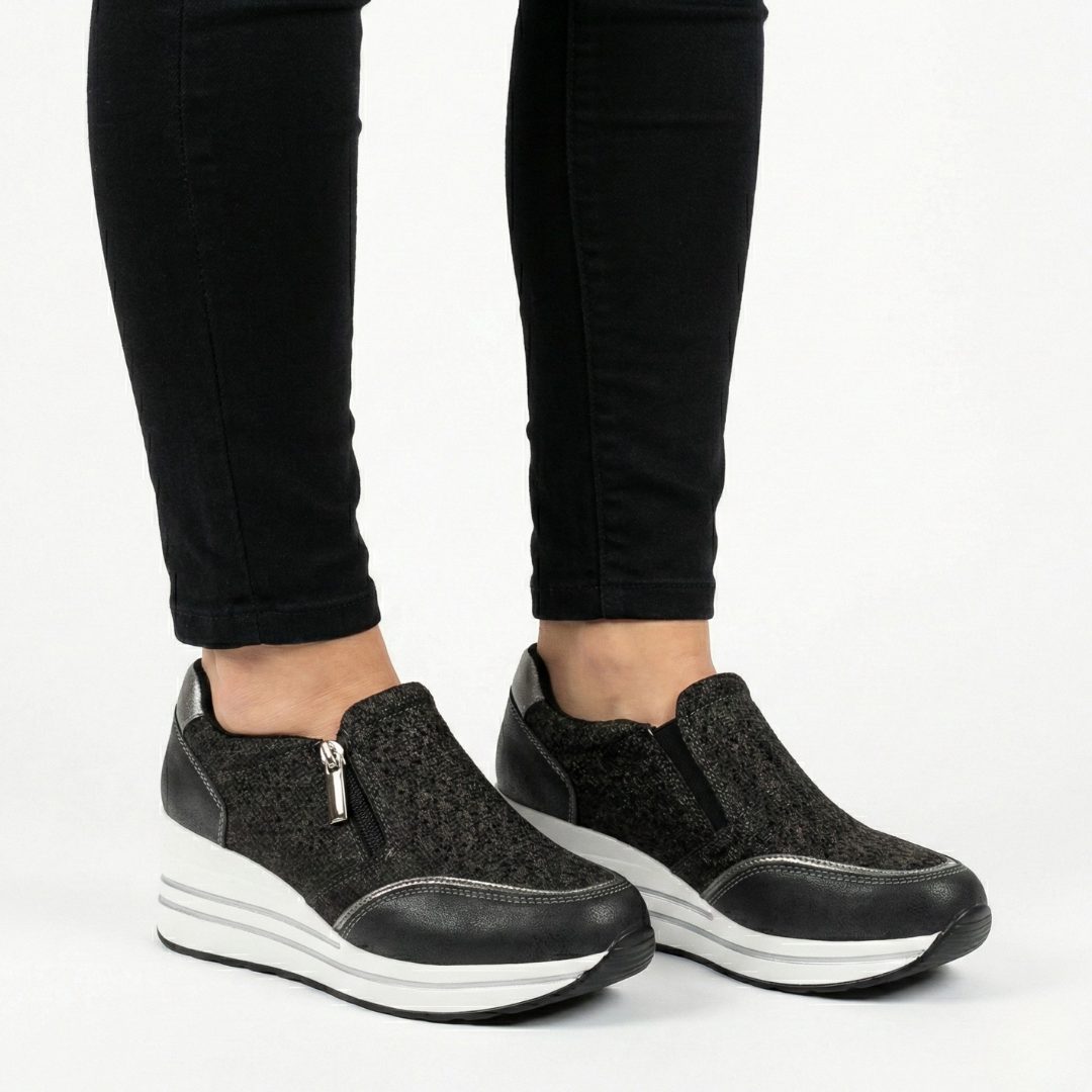 Janet | Textured Zip Detail Wedge Sneakers