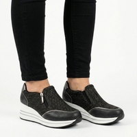 Janet | Textured Zip Detail Wedge Sneakers