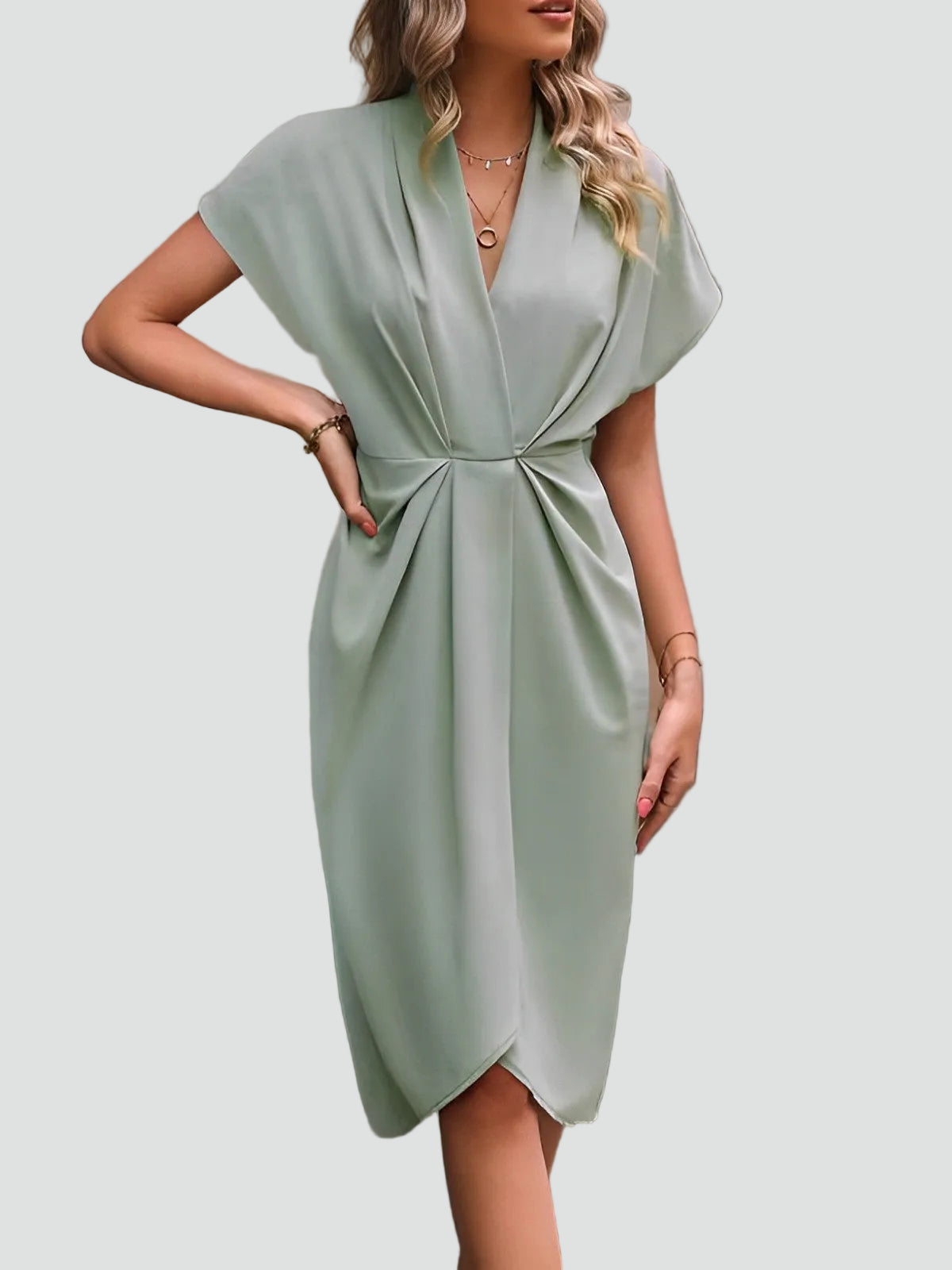 Jean | Elegant Wrap Midi Work Dress with Casual Day Style