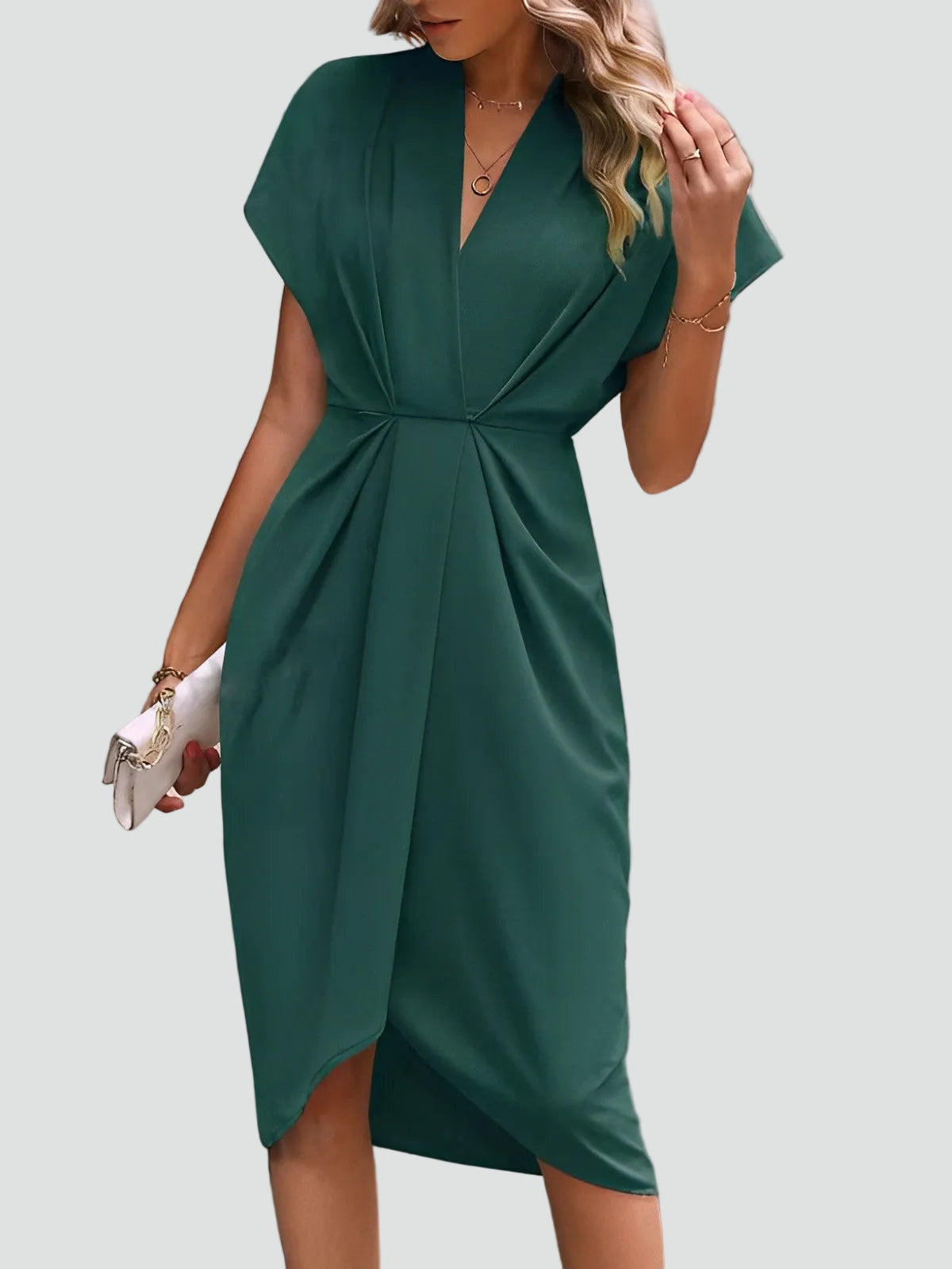 Jean | Elegant Wrap Midi Work Dress with Casual Day Style