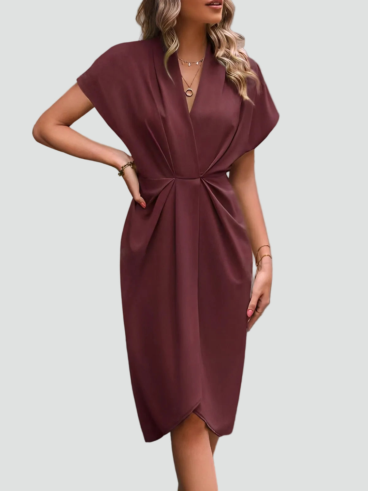 Jean | Elegant Wrap Midi Work Dress with Casual Day Style