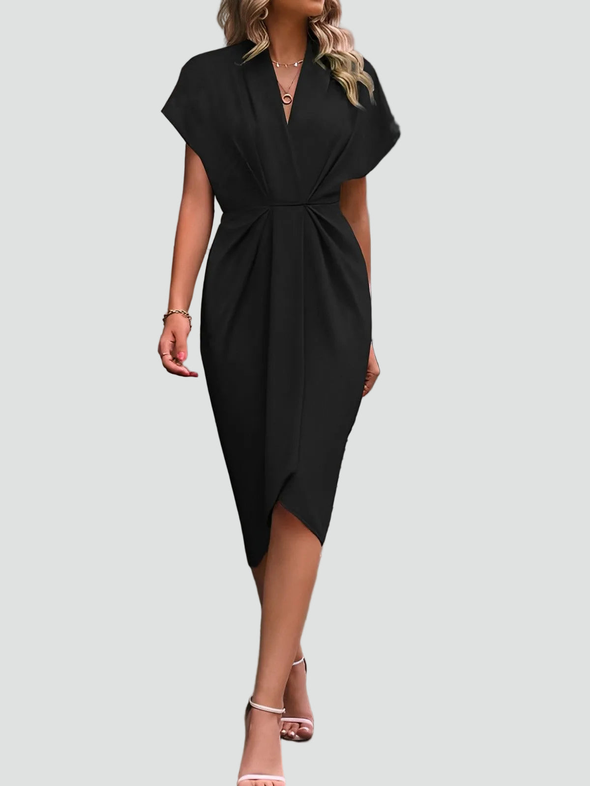 Jean | Elegant Wrap Midi Work Dress with Casual Day Style