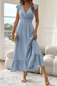 Julie | V-Neck Maxi Dress with Ruffle Sleeves