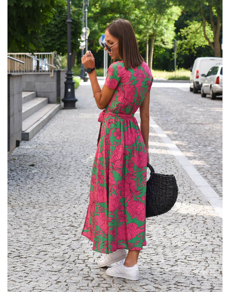 Karen | Floral Wrap Midi Dress with Tie Waist