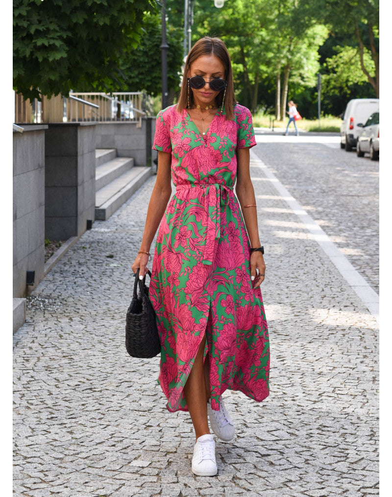 Karen | Floral Wrap Midi Dress with Tie Waist