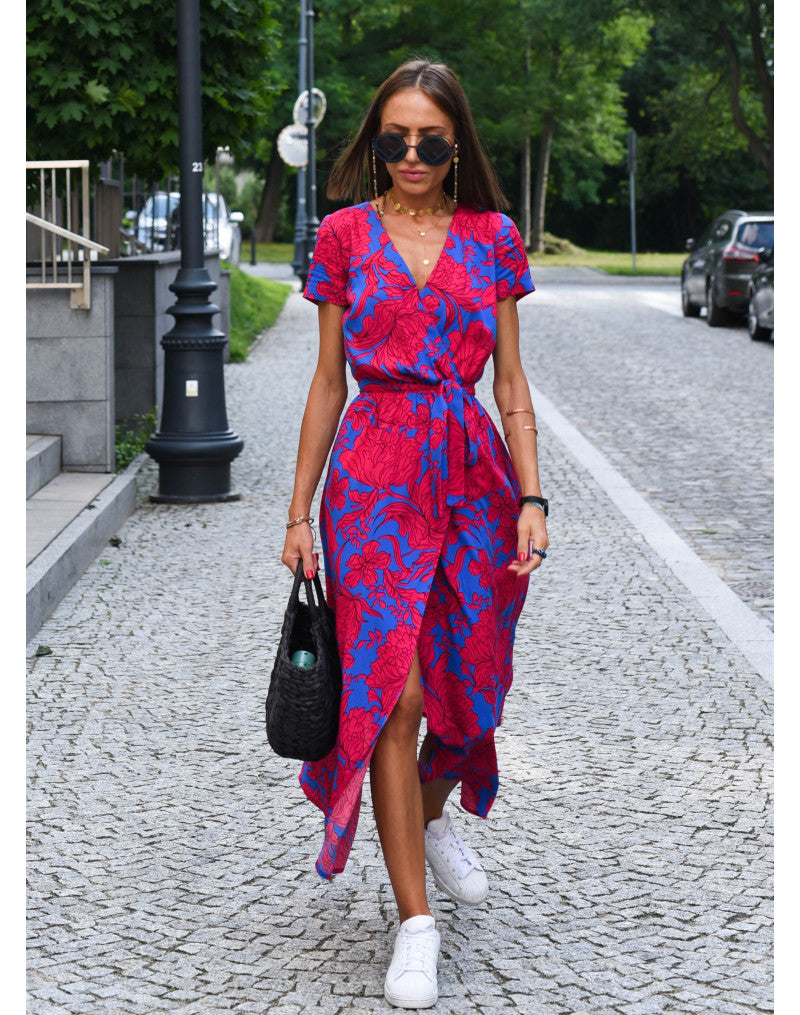 Karen | Floral Wrap Midi Dress with Tie Waist