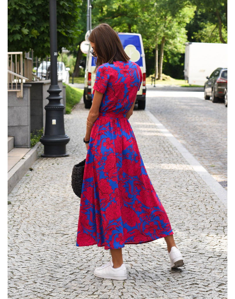 Karen | Floral Wrap Midi Dress with Tie Waist