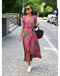 Karen | Floral Wrap Midi Dress with Tie Waist