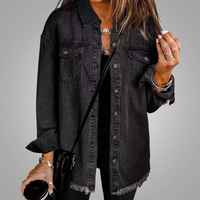 Linda | Denim Jacket with Chest Pockets and Frayed Hem