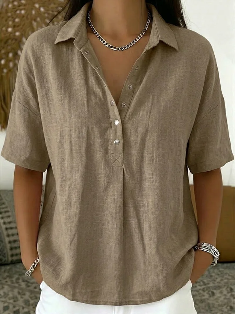 Linda | Linen Blend Short-Sleeve Collared Shirt