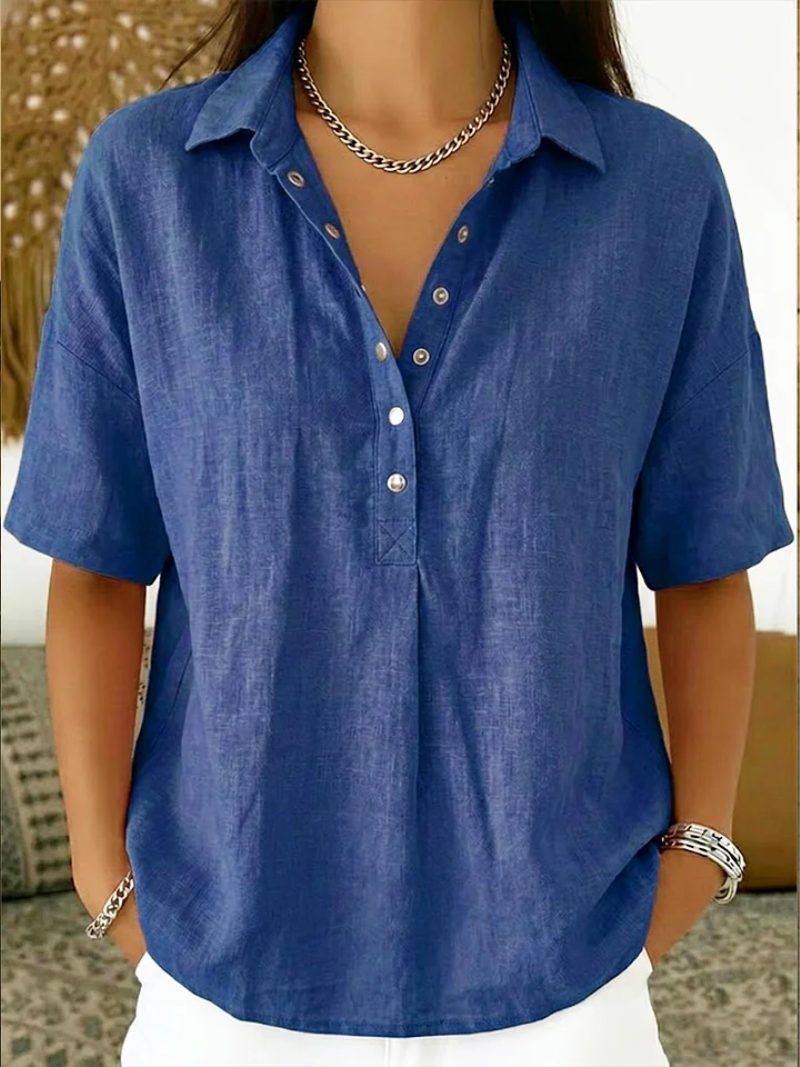 Linda | Linen Blend Short-Sleeve Collared Shirt