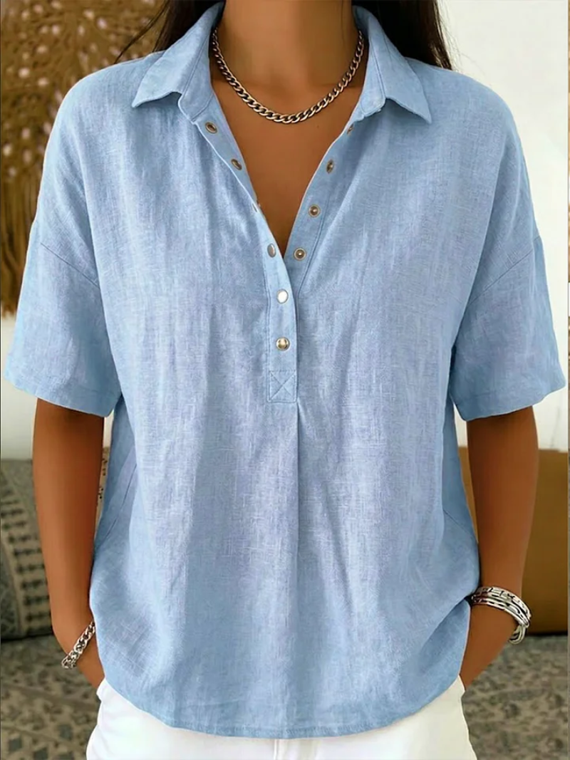 Linda | Linen Blend Short-Sleeve Collared Shirt