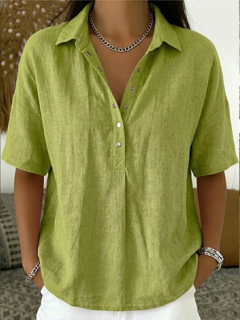 Linda | Linen Blend Short-Sleeve Collared Shirt