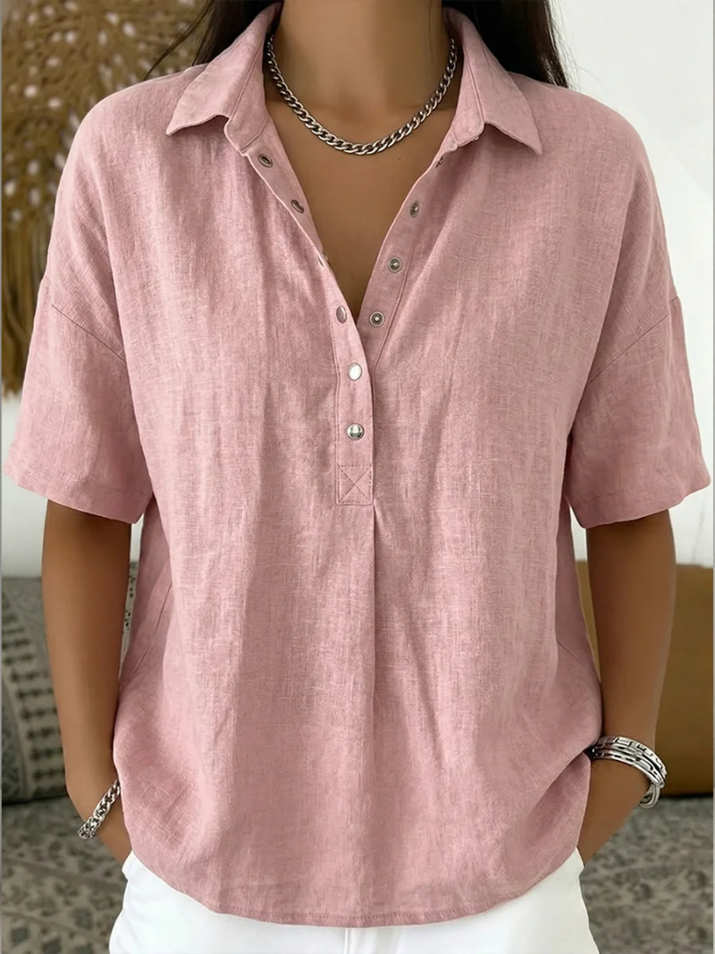 Linda | Linen Blend Short-Sleeve Collared Shirt