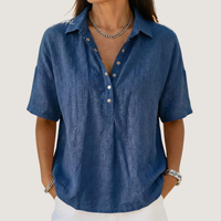 Linda | Linen Blend Short-Sleeve Collared Shirt