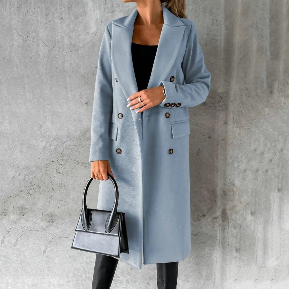 Longline Double-Breasted Trench Coat with Flap Pockets