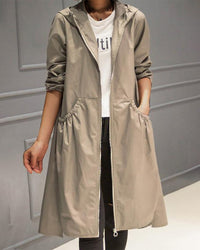 Longline Hooded Trench Coat with Drawstring Waist and Pockets