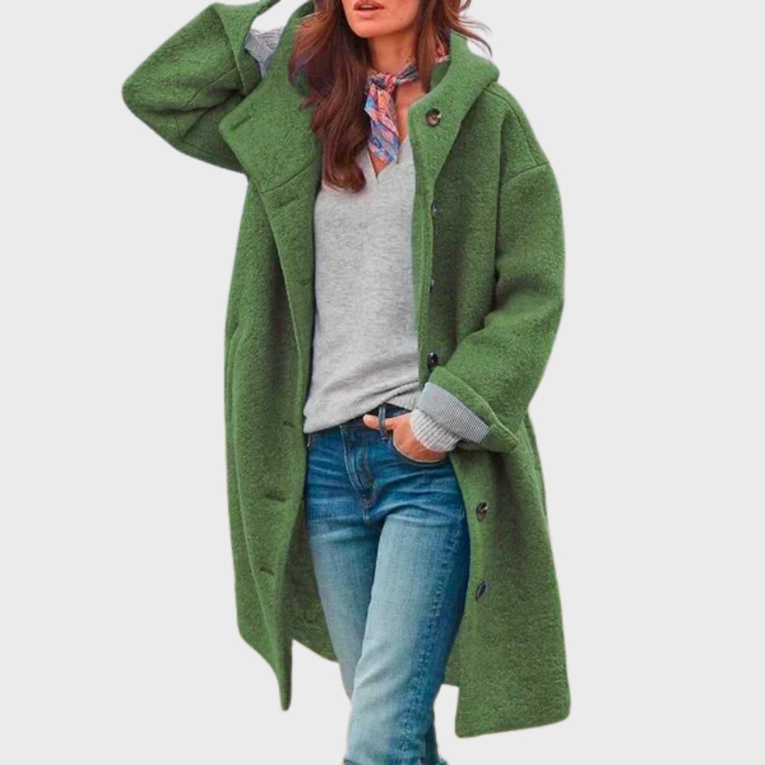 Longline Relaxed Hooded Trench Coat with Contrast Buttons