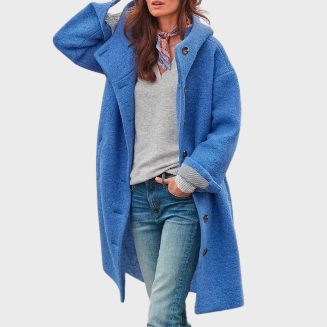 Longline Relaxed Hooded Trench Coat with Contrast Buttons