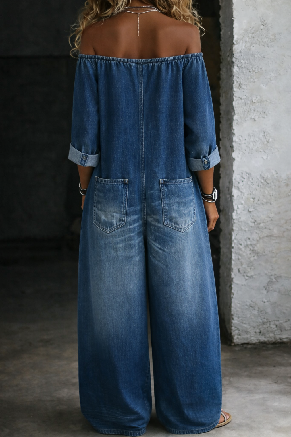 Margaret | Cold Shoulder Casual Denim Jumpsuit