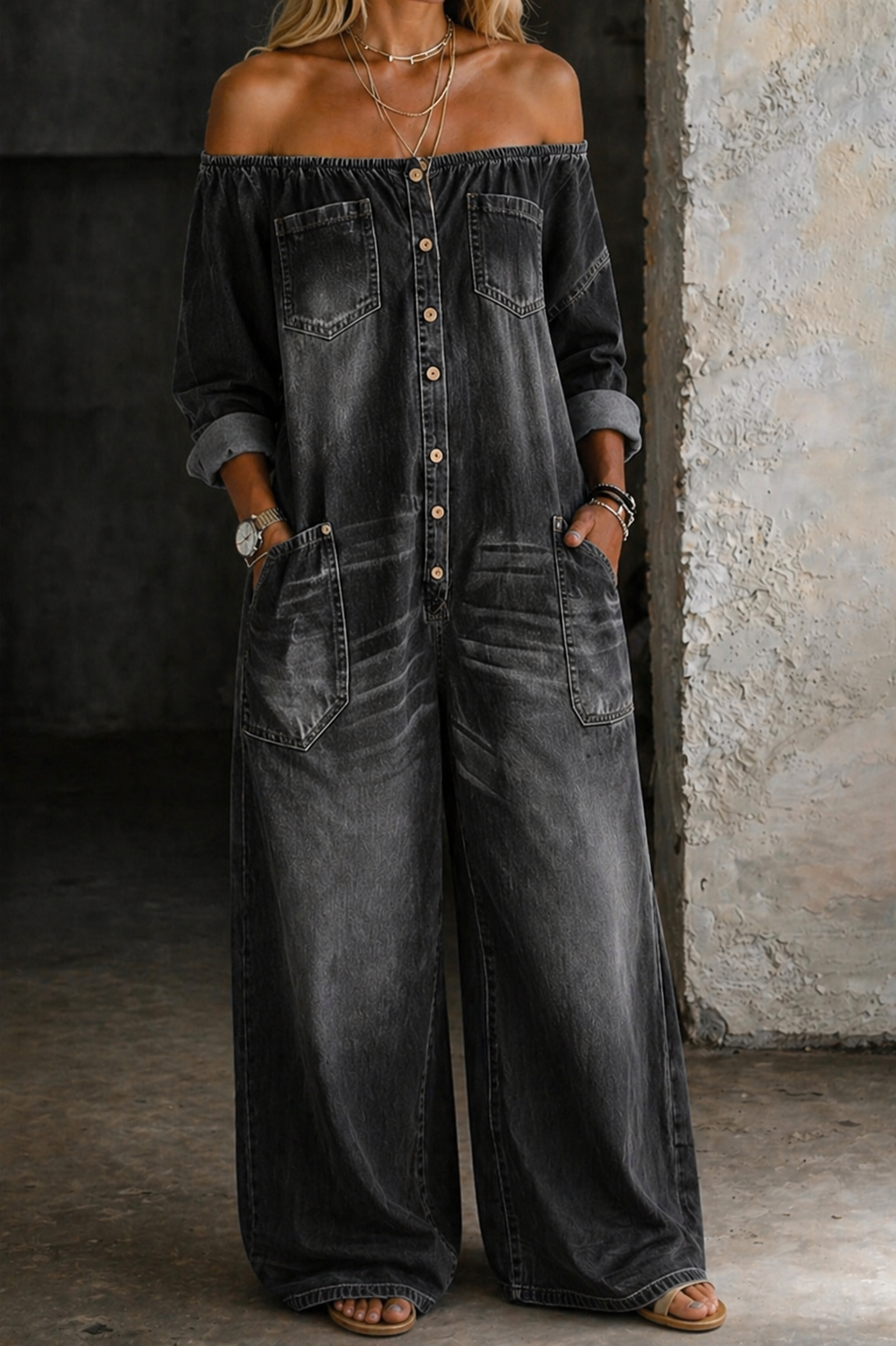 Margaret | Cold Shoulder Casual Denim Jumpsuit
