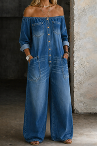 Margaret | Cold Shoulder Casual Denim Jumpsuit