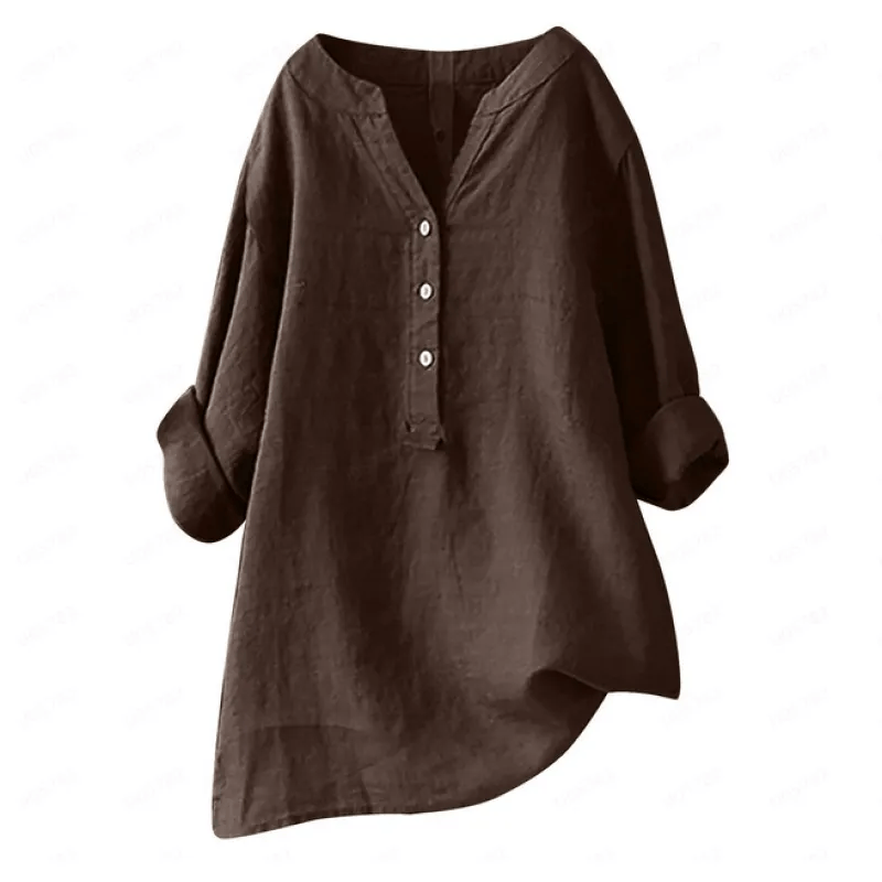 Margaret | Linen Blend V-Neck Button-Up Tunic Shirt