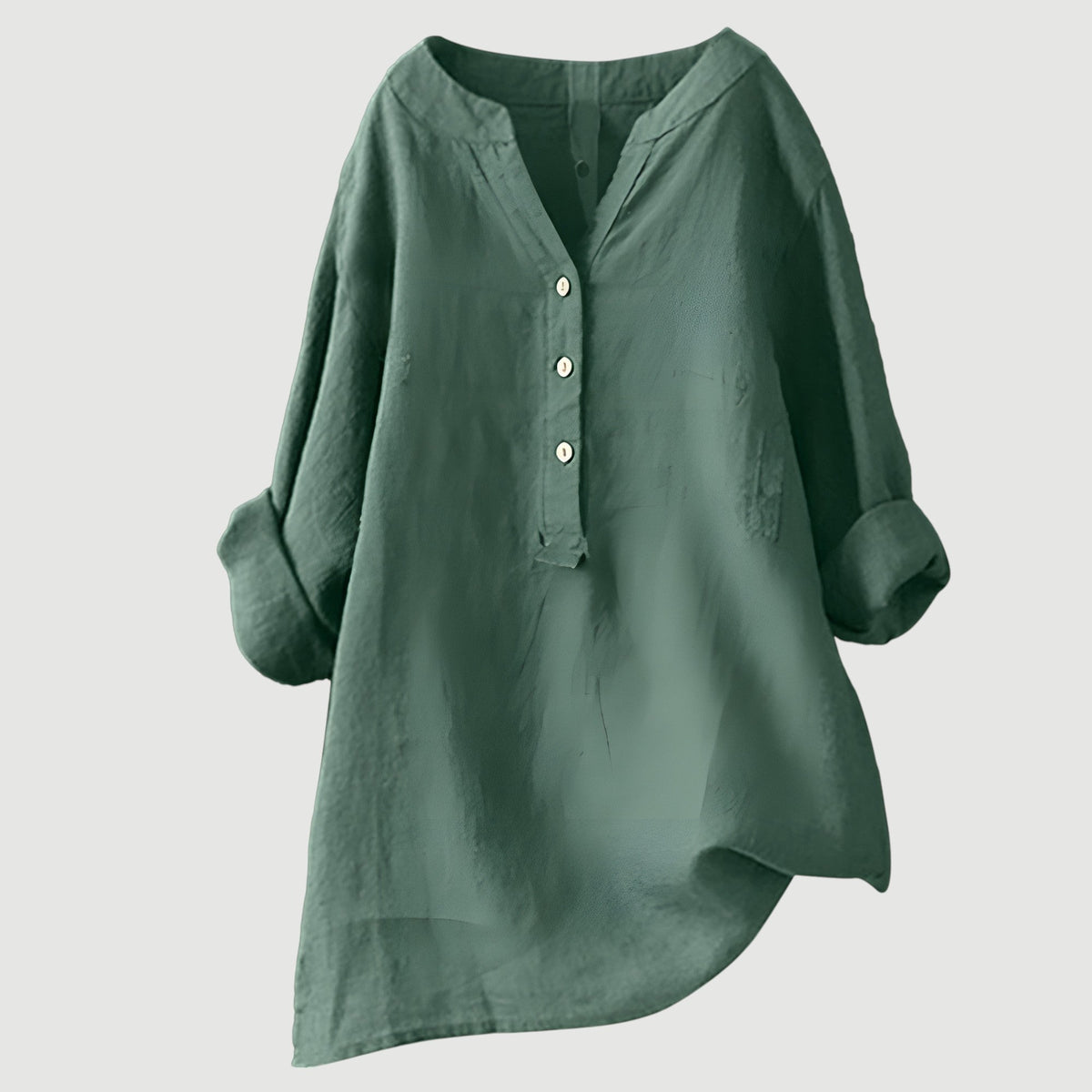 Margaret | Linen Blend V-Neck Button-Up Tunic Shirt