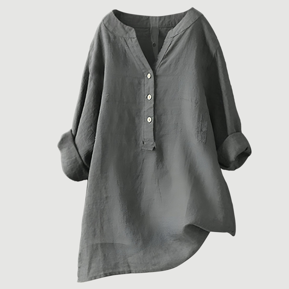 Margaret | Linen Blend V-Neck Button-Up Tunic Shirt