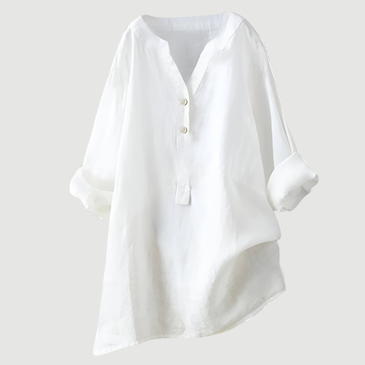 Margaret | Linen Blend V-Neck Button-Up Tunic Shirt