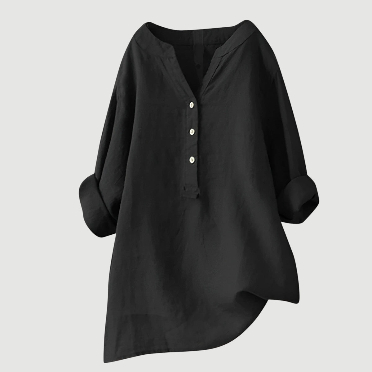 Margaret | Linen Blend V-Neck Button-Up Tunic Shirt