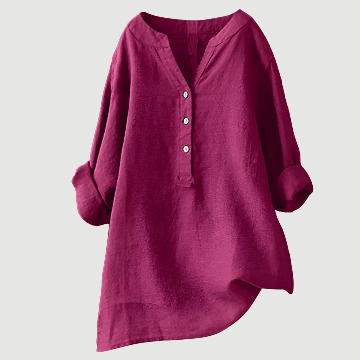 Margaret | Linen Blend V-Neck Button-Up Tunic Shirt