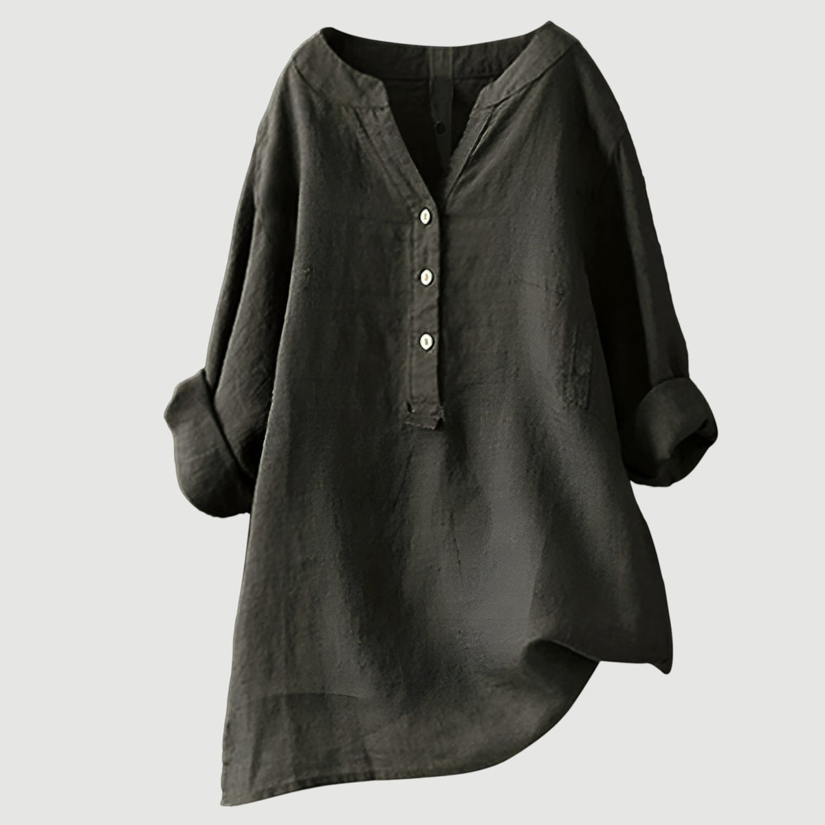 Margaret | Linen Blend V-Neck Button-Up Tunic Shirt