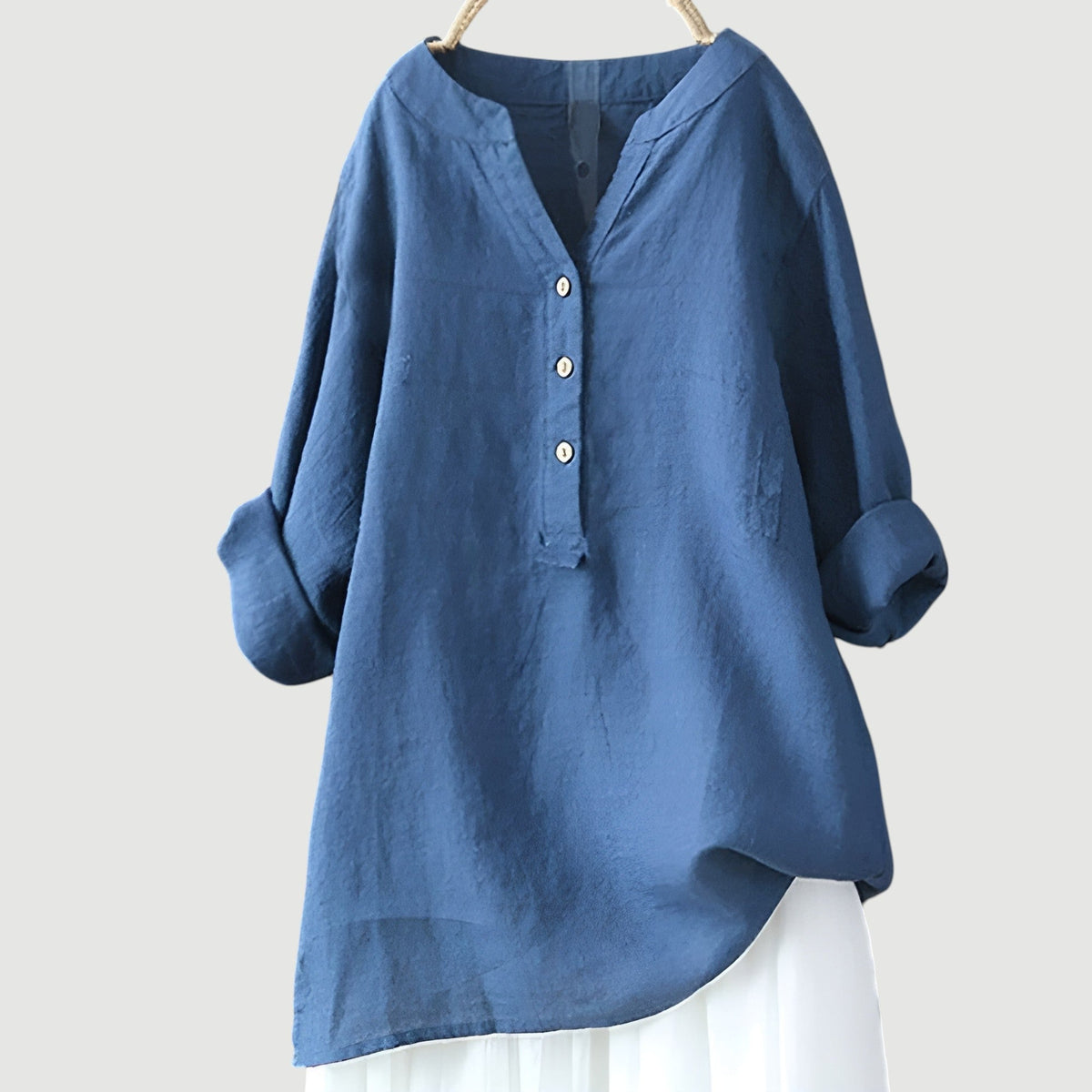 Margaret | Linen Blend V-Neck Button-Up Tunic Shirt