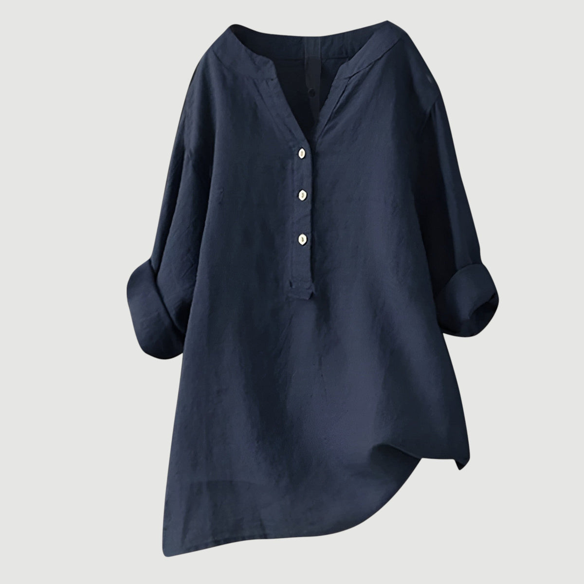 Margaret | Linen Blend V-Neck Button-Up Tunic Shirt