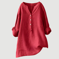 Margaret | Linen Blend V-Neck Button-Up Tunic Shirt